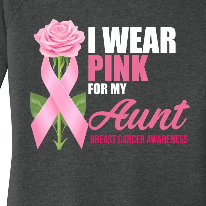 I Wear Pink For My Aunt Breast Cancer Floral Ribbon Women's Perfect Tri Tunic Long Sleeve Shirt