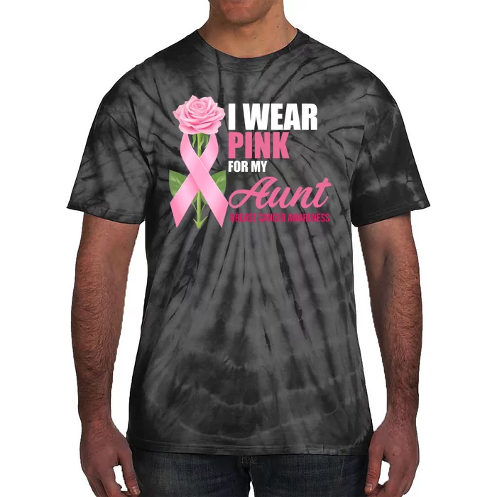 I Wear Pink For My Aunt Breast Cancer Floral Ribbon Tie-Dye T-Shirt