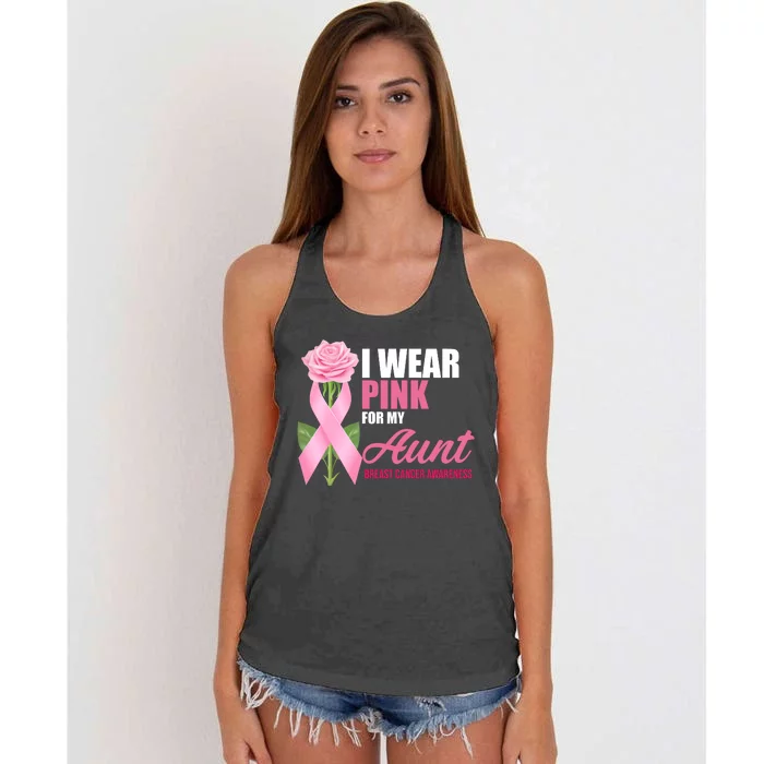 I Wear Pink For My Aunt Breast Cancer Floral Ribbon Women's Knotted Racerback Tank