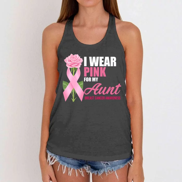 I Wear Pink For My Aunt Breast Cancer Floral Ribbon Women's Knotted Racerback Tank