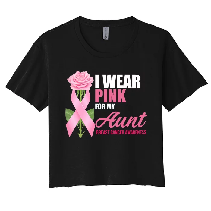 I Wear Pink For My Aunt Breast Cancer Floral Ribbon Women's Crop Top Tee