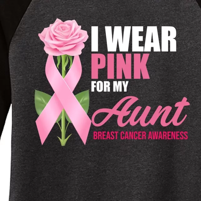 I Wear Pink For My Aunt Breast Cancer Floral Ribbon Women's Tri-Blend 3/4-Sleeve Raglan Shirt