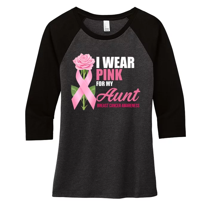 I Wear Pink For My Aunt Breast Cancer Floral Ribbon Women's Tri-Blend 3/4-Sleeve Raglan Shirt