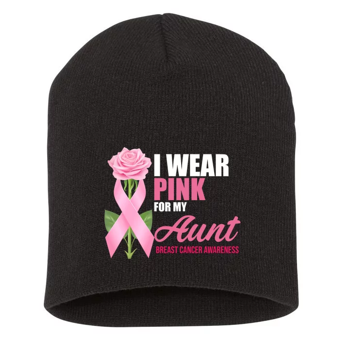 I Wear Pink For My Aunt Breast Cancer Floral Ribbon Short Acrylic Beanie