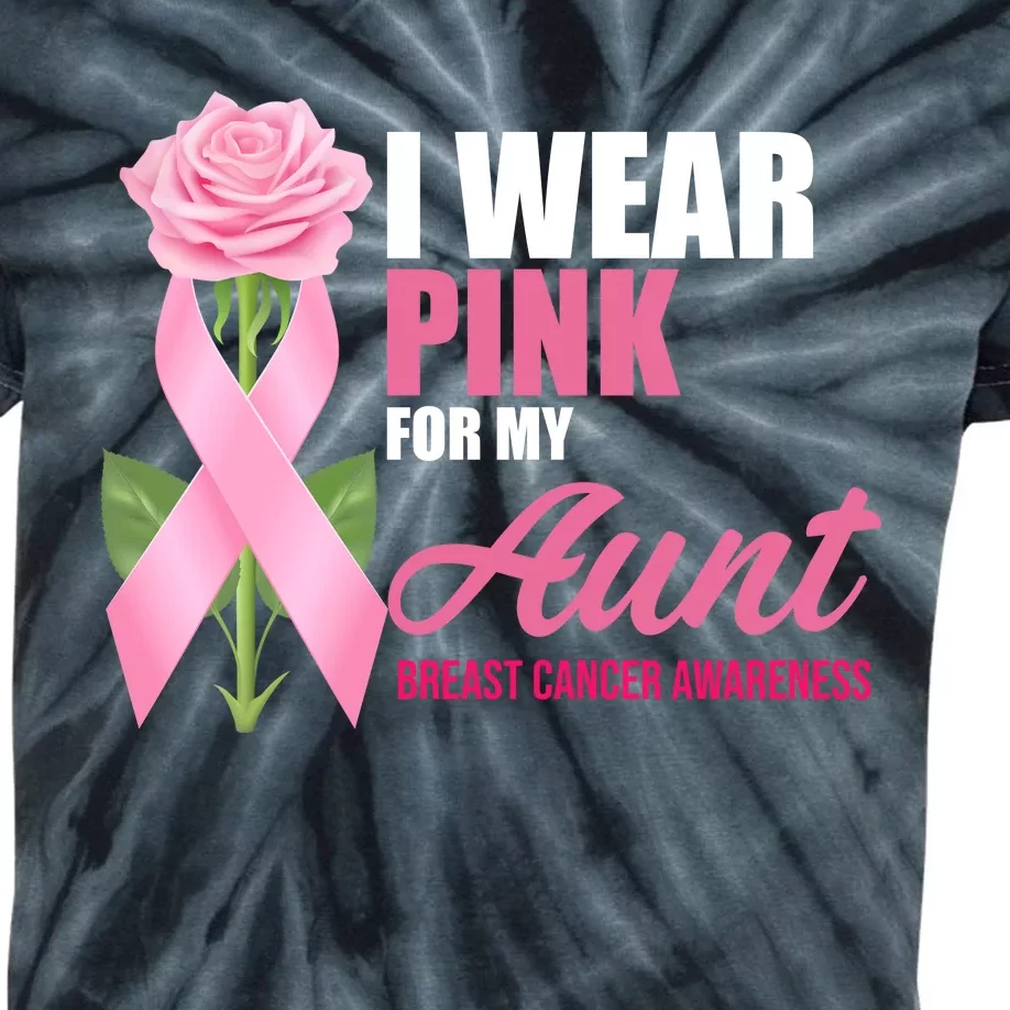 I Wear Pink For My Aunt Breast Cancer Floral Ribbon Kids Tie-Dye T-Shirt