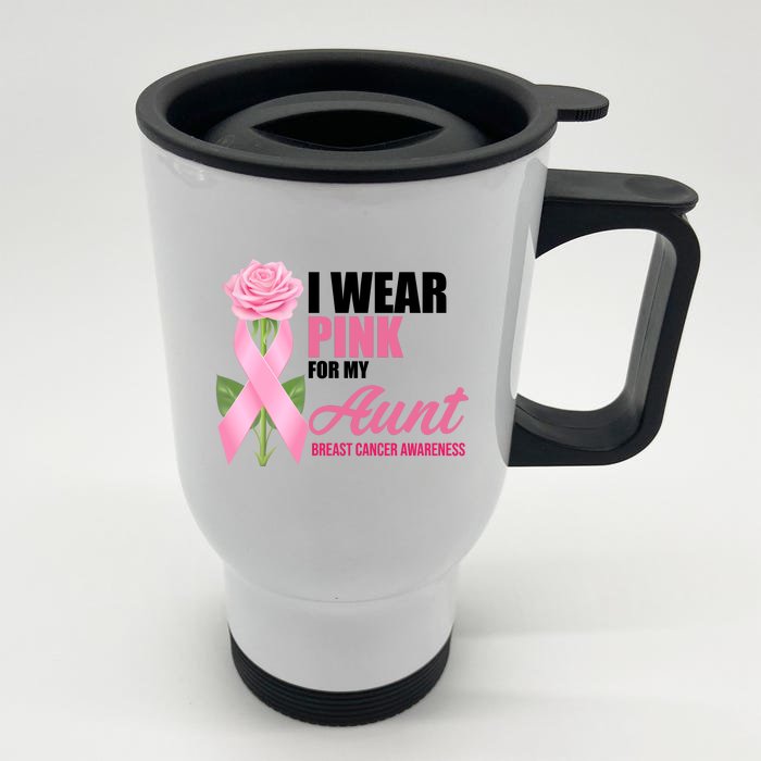 I Wear Pink For My Aunt Breast Cancer Floral Ribbon Front & Back Stainless Steel Travel Mug