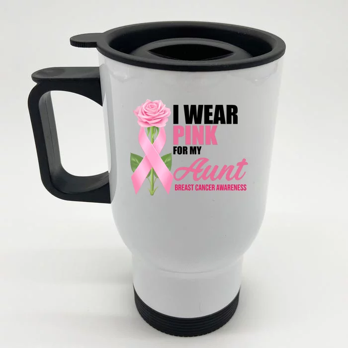 I Wear Pink For My Aunt Breast Cancer Floral Ribbon Front & Back Stainless Steel Travel Mug