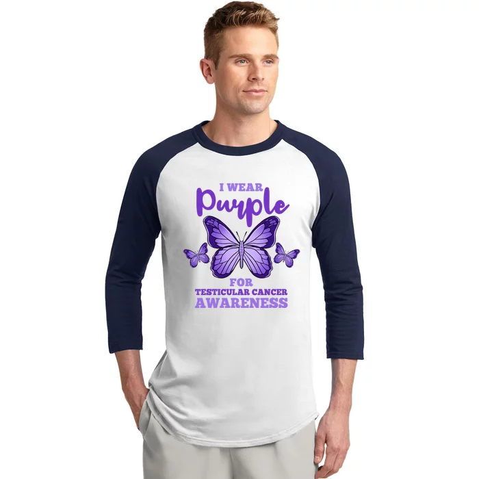 I Wear Purple For Testicular Cancer Awareness Funny Gift Baseball Sleeve Shirt