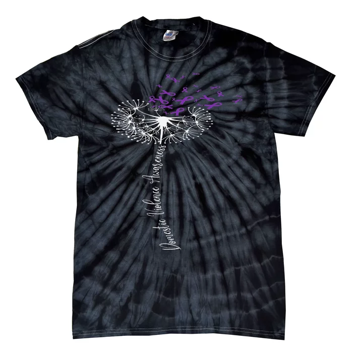 I Wear Purple For Domestic Violence Awareness Purple Ribbon Tie-Dye T-Shirt