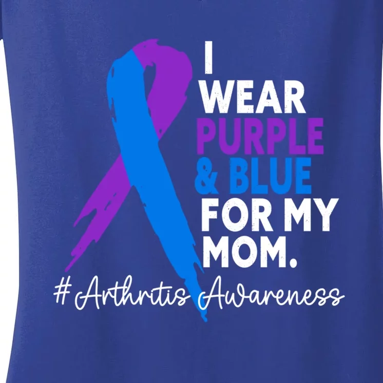 I Wear Purple And Blue For My Mom Arthritis Awareness Gift Women's V-Neck T-Shirt