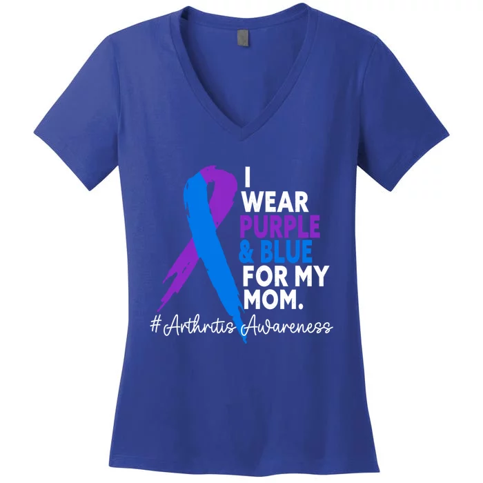 I Wear Purple And Blue For My Mom Arthritis Awareness Gift Women's V-Neck T-Shirt