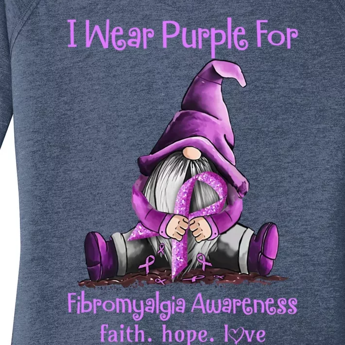 I Wear Purple Gnomes Ribbon Fibromyalgia Awareness Gift Women's Perfect Tri Tunic Long Sleeve Shirt