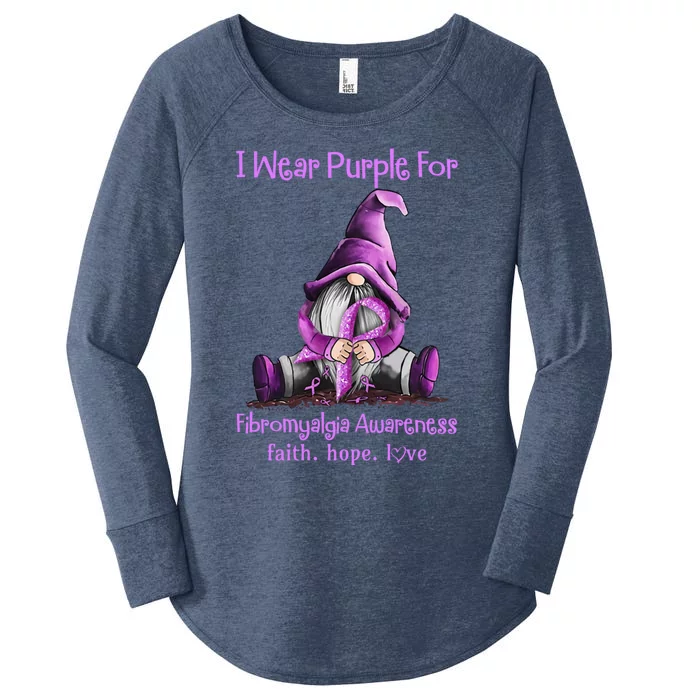 I Wear Purple Gnomes Ribbon Fibromyalgia Awareness Gift Women's Perfect Tri Tunic Long Sleeve Shirt