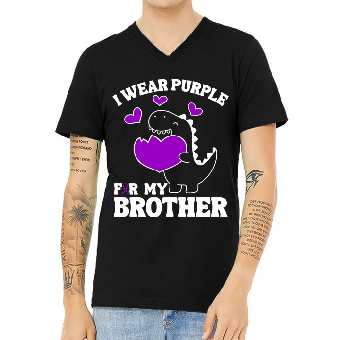 I Wear Purple For My Brother Epilepsy Awareness V-Neck T-Shirt