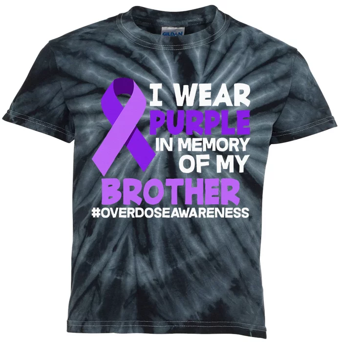 I Wear Purple In Memory Of My Brother Overdose Awareness Kids Tie-Dye T-Shirt