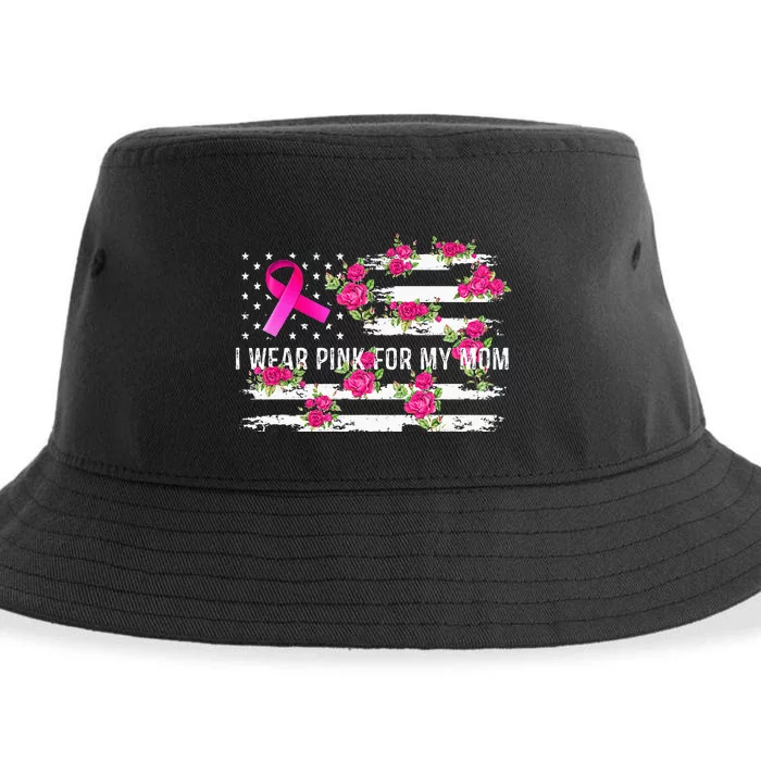 I Wear Pink For My Mom Breast Cancer Awareness Pink Ribbons Sustainable Bucket Hat