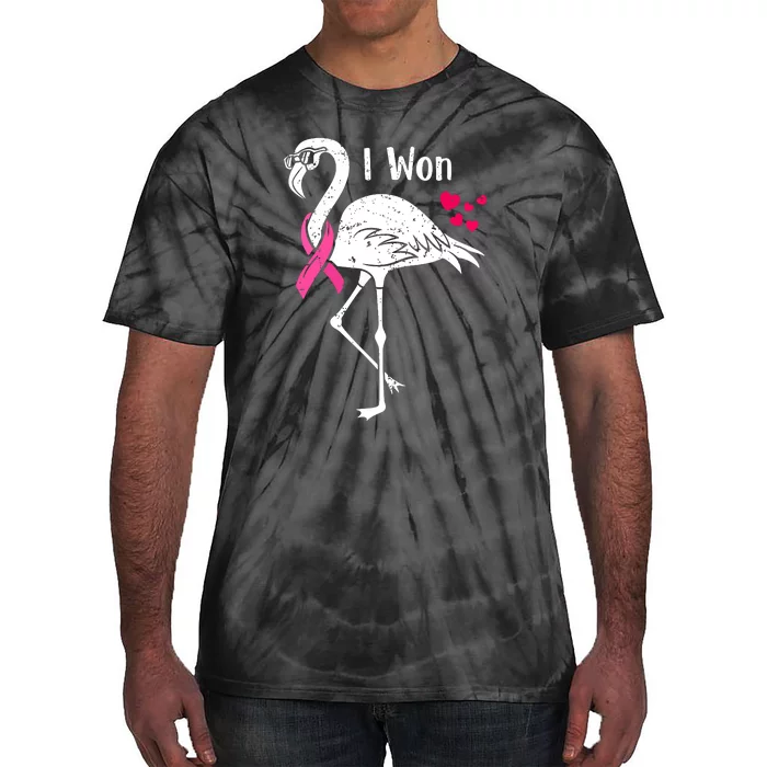 I Won Pink Ribbon Cute Flamingo Breast Cancer Awareness Gift Tie-Dye T-Shirt