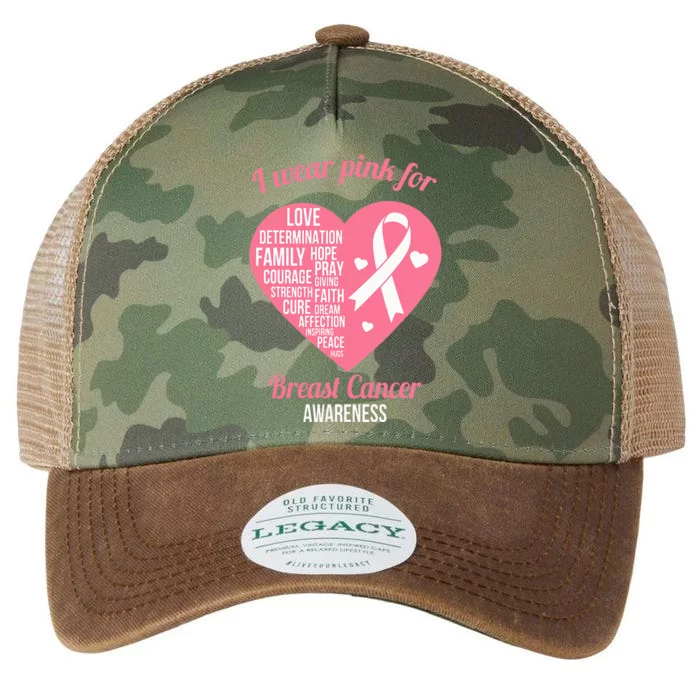 I Wear Pink Ribbon Heart Cool Breast Cancer Awareness Gift Legacy Tie Dye Trucker Hat