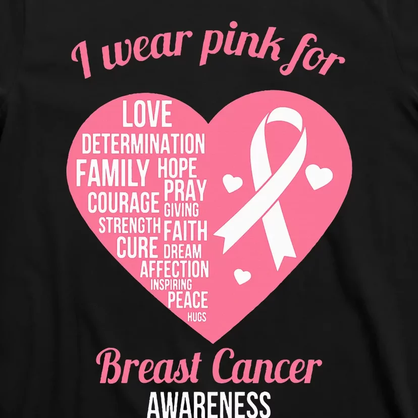 I Wear Pink Ribbon Heart Cool Breast Cancer Awareness Gift T-Shirt