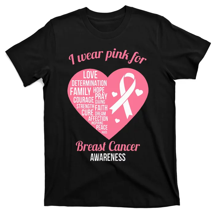 I Wear Pink Ribbon Heart Cool Breast Cancer Awareness Gift T-Shirt