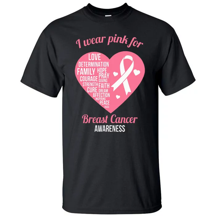 I Wear Pink Ribbon Heart Cool Breast Cancer Awareness Gift Tall T-Shirt