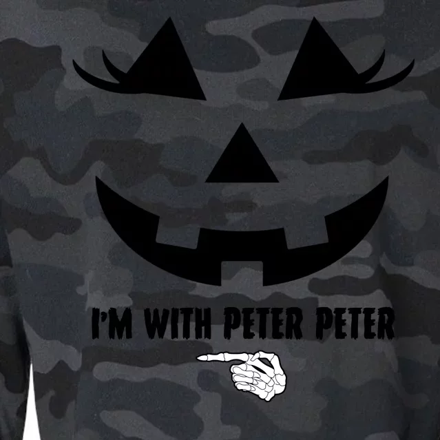 I'm With Peter Peter Funny Halloween Skeleton Hand Cropped Pullover Crew