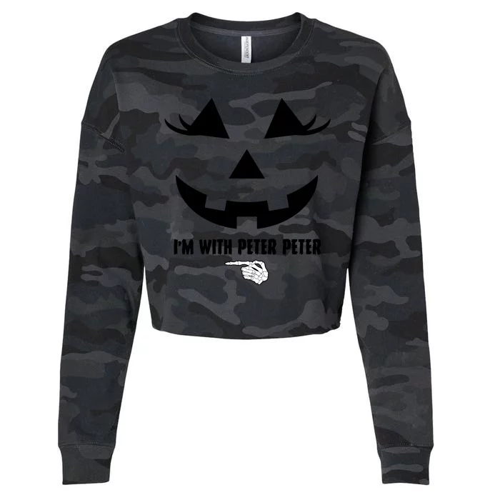 I'm With Peter Peter Funny Halloween Skeleton Hand Cropped Pullover Crew