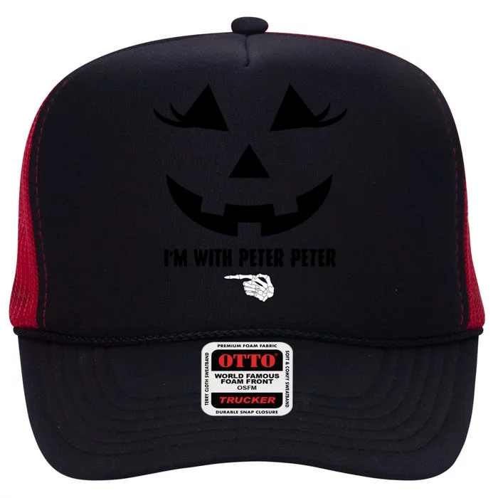 I'm With Peter Peter Funny Halloween Skeleton Hand High Crown Mesh Trucker Hat