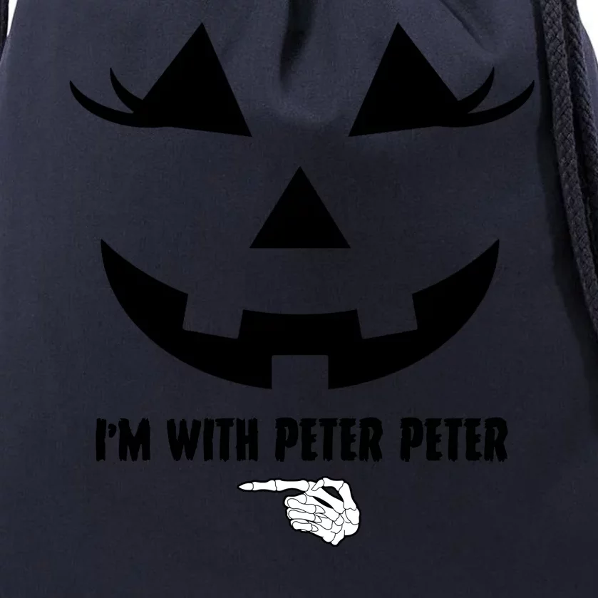 I'm With Peter Peter Funny Halloween Skeleton Hand Drawstring Bag