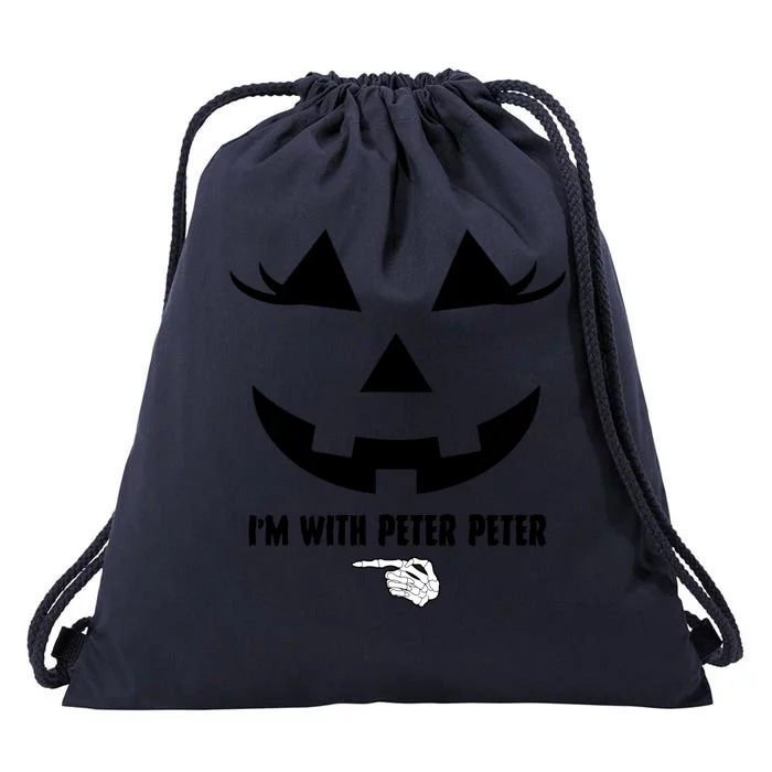 I'm With Peter Peter Funny Halloween Skeleton Hand Drawstring Bag