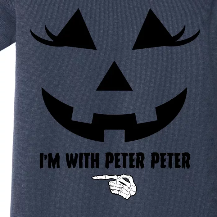 I'm With Peter Peter Funny Halloween Skeleton Hand Baby Bodysuit