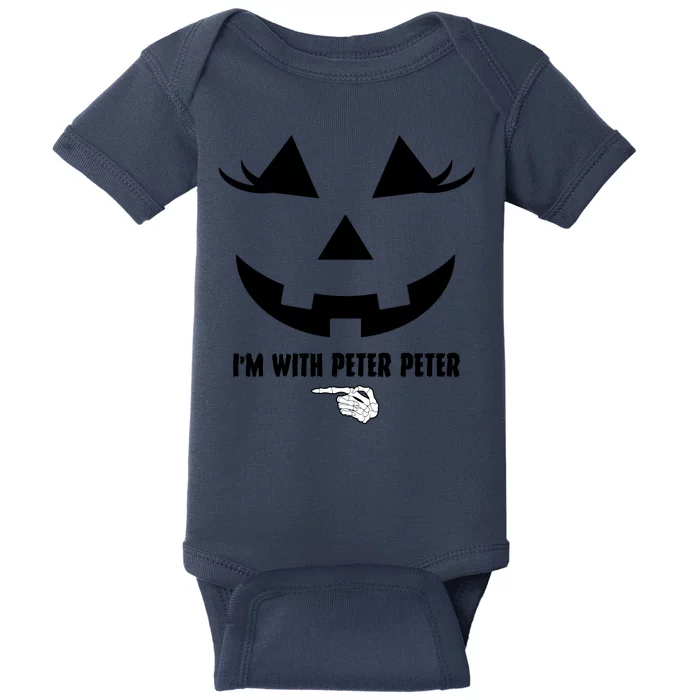 I'm With Peter Peter Funny Halloween Skeleton Hand Baby Bodysuit