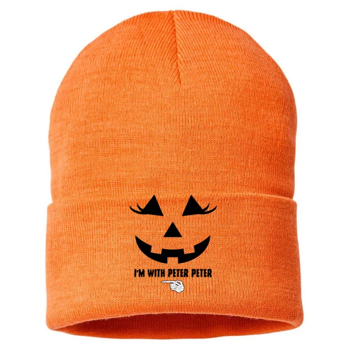 I'm With Peter Peter Funny Halloween Skeleton Hand Sustainable Knit Beanie