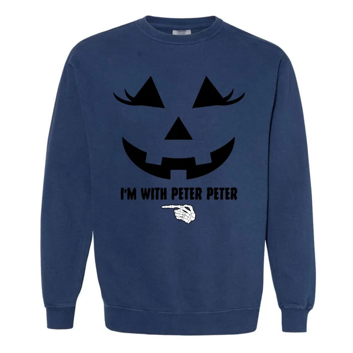 I'm With Peter Peter Funny Halloween Skeleton Hand Garment-Dyed Sweatshirt