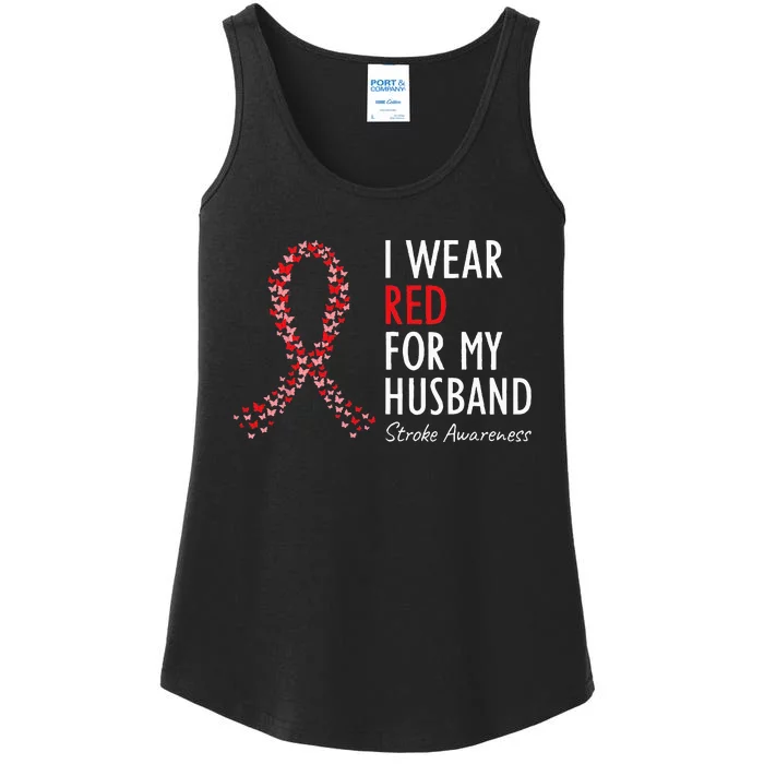 I Wear Red For My Husband Stroke Awareness Survivor Warrior Ladies Essential Tank