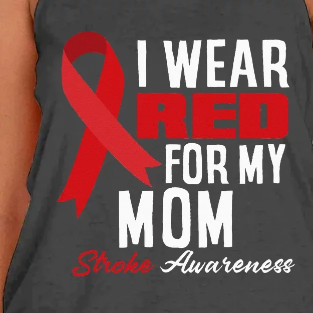 I Wear Red For My Mom Stroke Warrior Mom Stroke Awareness Women's Knotted Racerback Tank