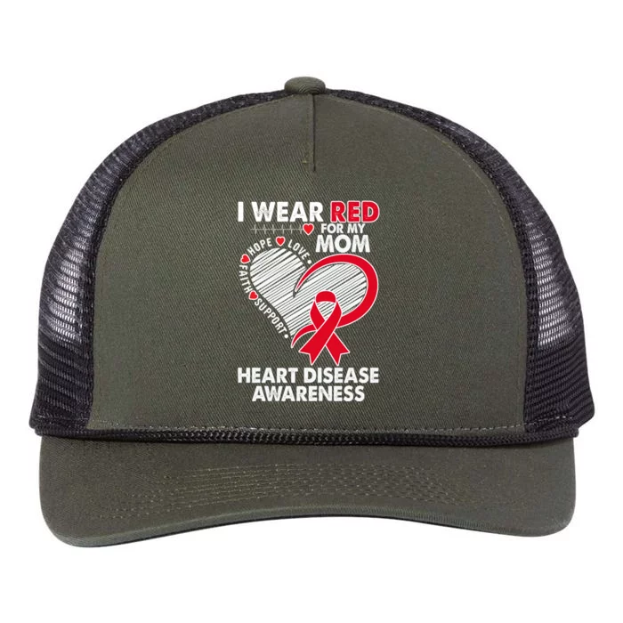 I Wear Red For My Mom Heart Disease Awareness Chd Survivors Gift Retro Rope Trucker Hat Cap