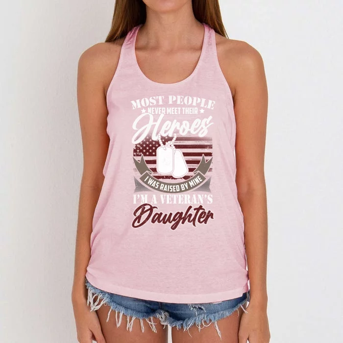 I Was Raised By My Hero Proud Veterans Daughter Gift Women's Knotted Racerback Tank