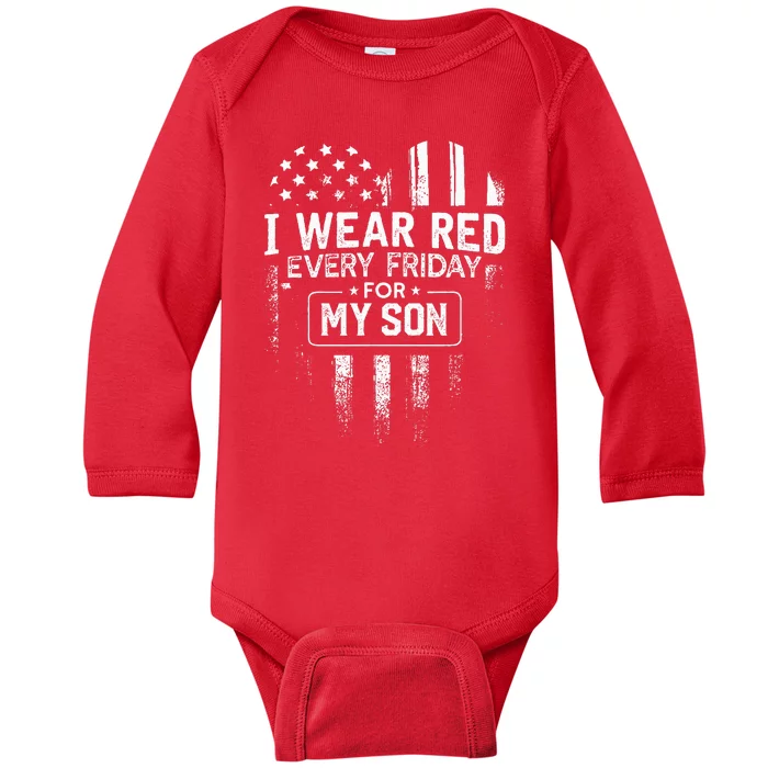 I Wear Red Every Friday For My Son Mom Dad Baby Long Sleeve Bodysuit