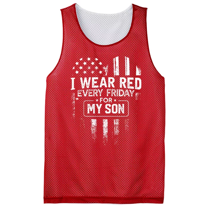 I Wear Red Every Friday For My Son Mom Dad Mesh Reversible Basketball Jersey Tank