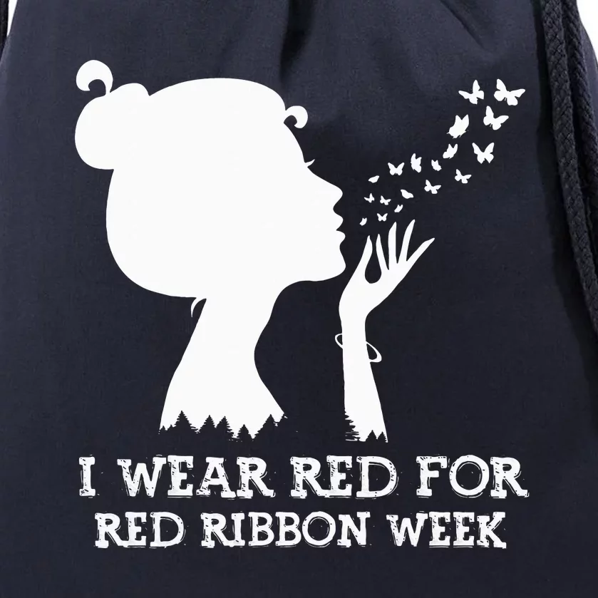 I Wear Red For Red Ribbon Week Awareness American Drawstring Bag