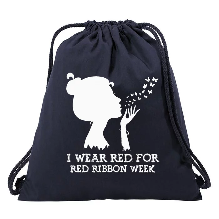 I Wear Red For Red Ribbon Week Awareness American Drawstring Bag