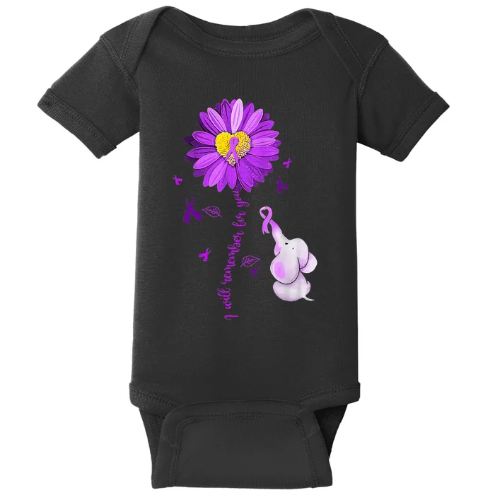 I Will Remember For You Elephant Alzheimers Awareness Baby Bodysuit