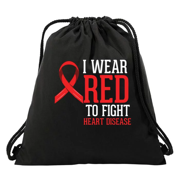 I Wear Red For Heart Disease Awareness Drawstring Bag