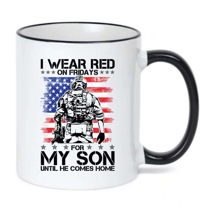 I Wear Red On Fridays For My Son Until He Comes Home Red White And Blue Black Color Changing Mug