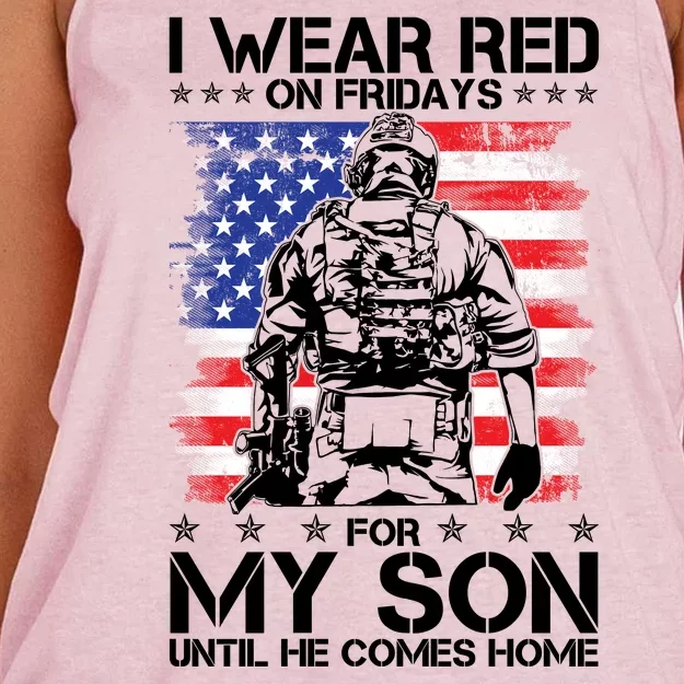 I Wear Red On Fridays For My Son Until He Comes Home Red White And Blue Women's Knotted Racerback Tank