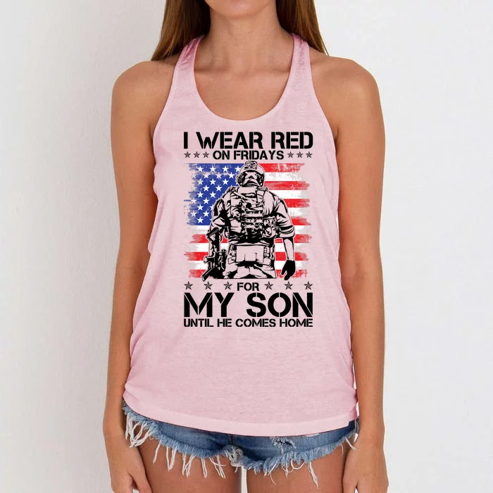 I Wear Red On Fridays For My Son Until He Comes Home Red White And Blue Women's Knotted Racerback Tank