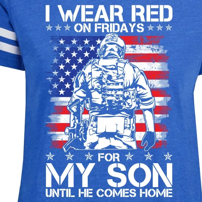 I Wear Red On Fridays For My Son Until He Comes Home Red White And Blue Enza Ladies Jersey Football T-Shirt