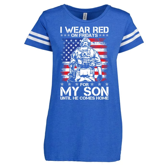 I Wear Red On Fridays For My Son Until He Comes Home Red White And Blue Enza Ladies Jersey Football T-Shirt