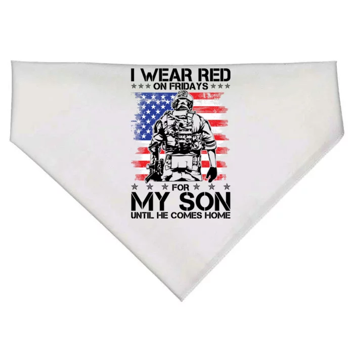 I Wear Red On Fridays For My Son Until He Comes Home Red White And Blue USA-Made Doggie Bandana